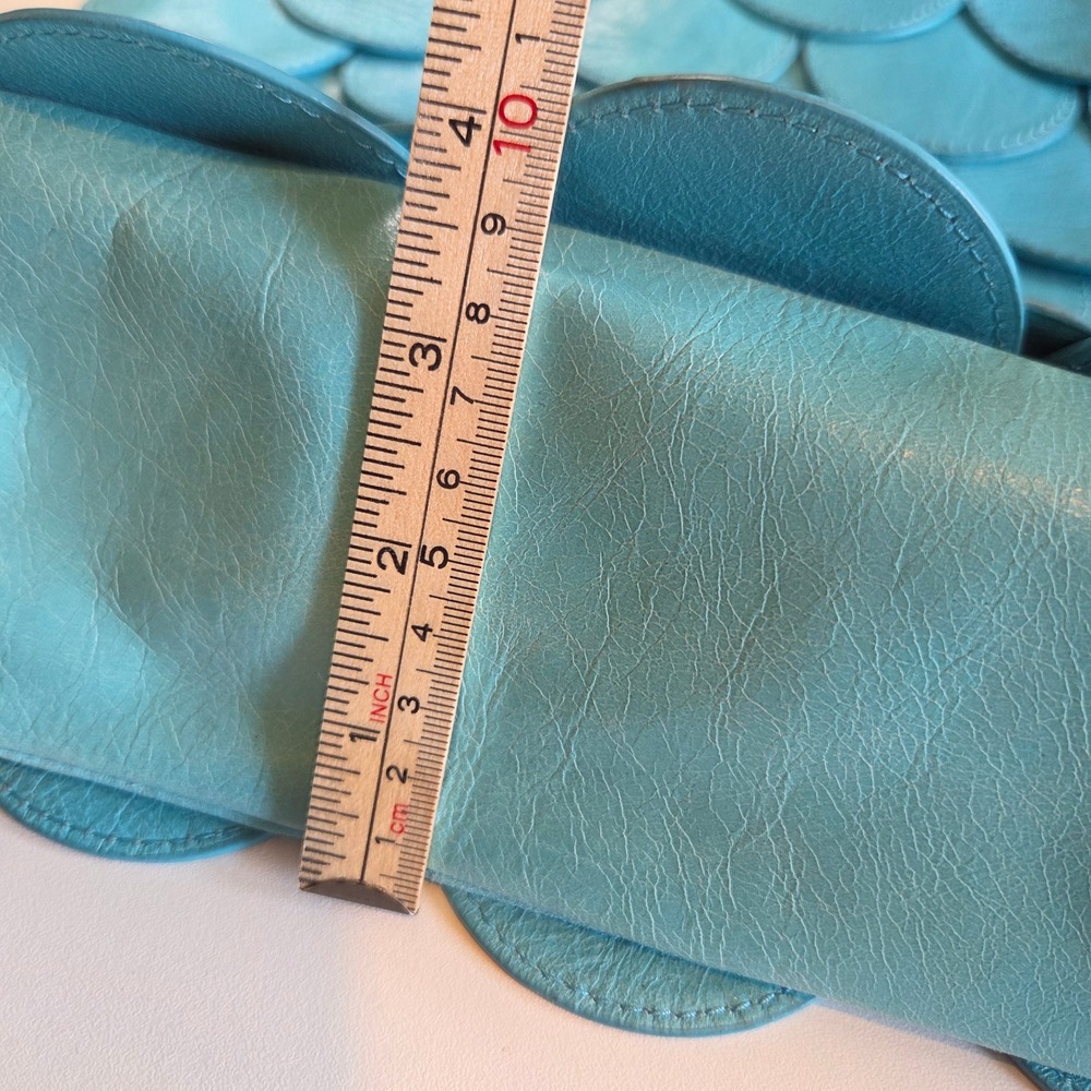 Cynthia Rowley Teal Blue Leather Scalloped Mermaid Scale Hobo Shoulder Bag - Picture 6 of 8